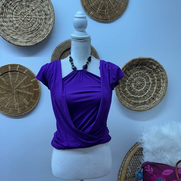 NWT Vintage Y2K 2000s B Wear Purple Short Sleeve Top Small Beaded Halter Tie - Picture 1 of 6
